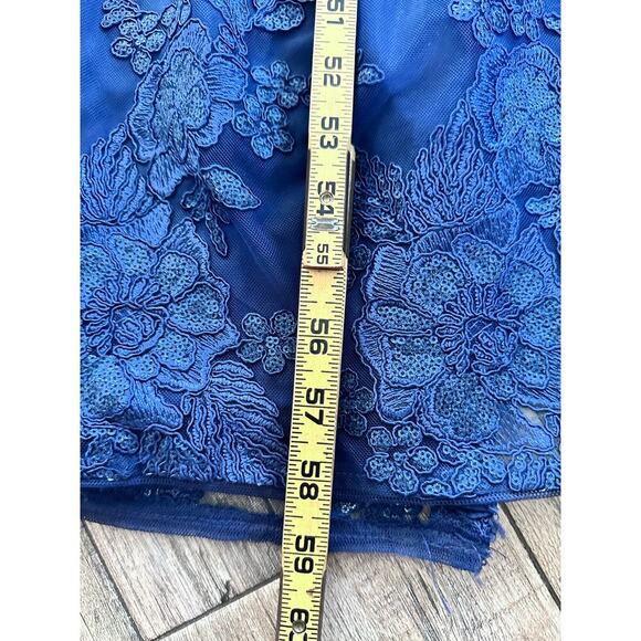 Adrianna Papell Women's Navy Long Sequin Embroidered Column Gown Size 10 - Picture 8 of 9